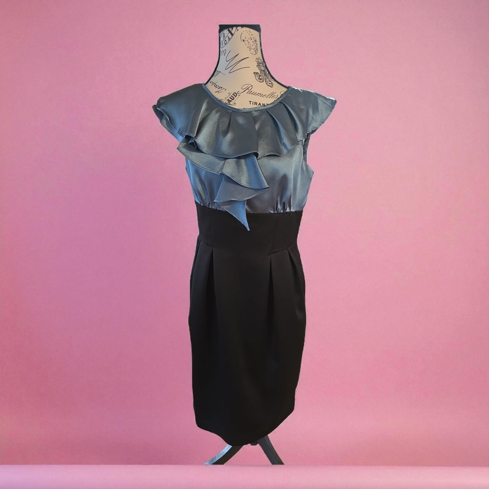 London Times Black and‎ Blue Ruffle Mini Dress